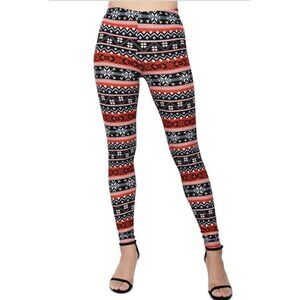 Planet Gold Juniors Black Green Red Holiday-Printed Leggings Size S